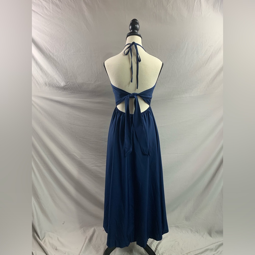 LAST ONE 🔥 Tie Backless Halter Neck Cami Dress Blue - Picture 8 of 9